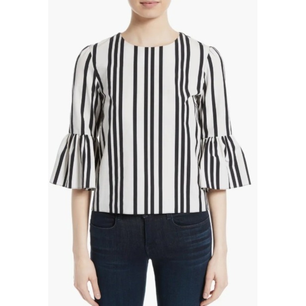Alice + Olivia | Bernice Stripe Cotton Ruffle Sleeve Top | Women's S